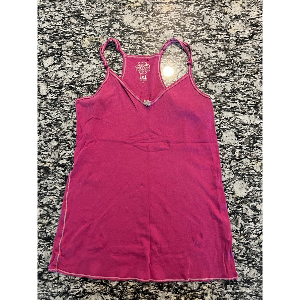 L.e.i.‎ Womens Pink Ribbed Racerback Tank Top V-Neck Crochet Detail Size M
